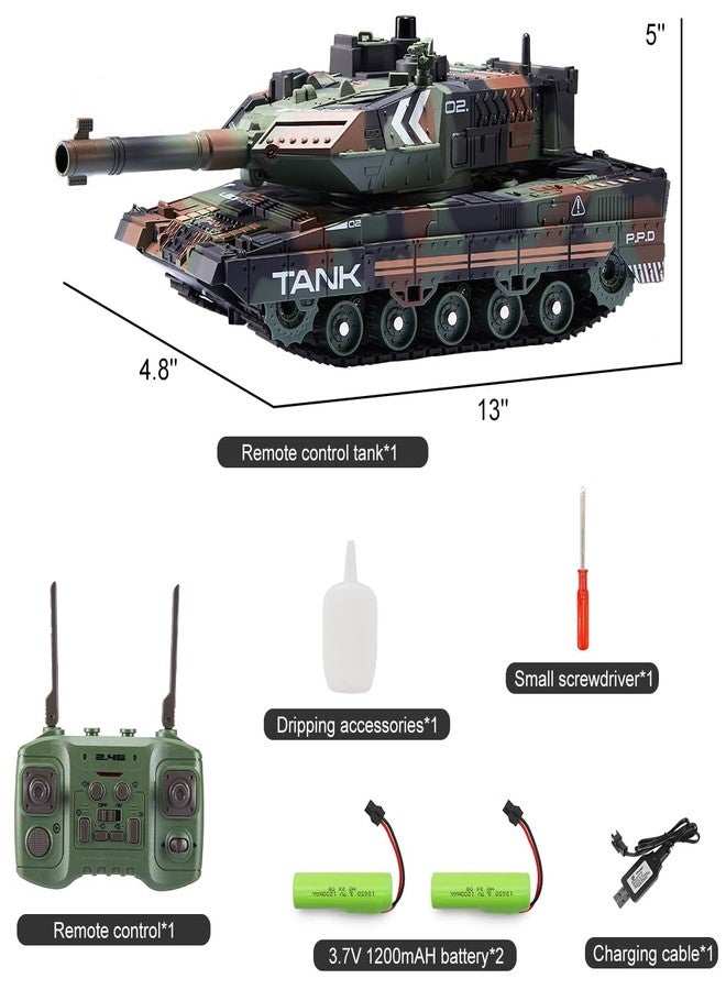 Hitish RC Tank - 2.4Ghz Remote Control Army Tank Toys with Auto Demo Sound Light Smoke - 13 Channel Military Vehicles Model Gift for Kids Adults Boys Age 6-8 9-12, Army Green - Image 2